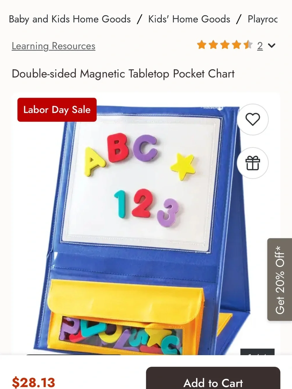 Playroom Double-Sided Magnetic Tabletop Pocket Chart - Blue & Yellow